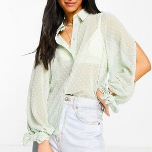 Textured Sage Top with Slit Sleeves